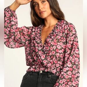 Floral Pink Ruffle Blouse